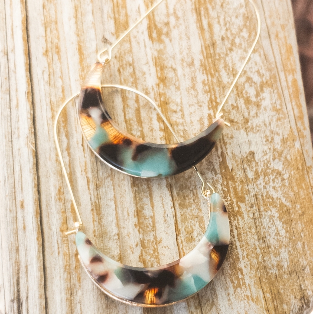 Gold Half Moon Multi Color Leopard Earrings